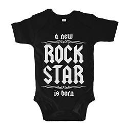 net-shirts Organic Baby Body mit A New Rock Star is Born Aufdruck Rock n Roll Heavy Metal Strampler Babybekleidung aus Bio-Baumwolle mit Zertifikat, Größe 0-3 Monate, Schwarz von net-shirts