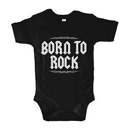 net-shirts Organic Baby Body mit Born to Rock Aufdruck Rock n Roll Heavy Metal Strampler Babybekleidung aus Bio-Baumwolle mit Zertifikat, Größe 12-18 Monate, Schwarz von net-shirts