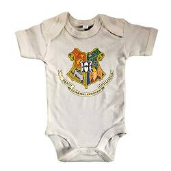 net-shirts Organic Baby Body mit Hogwarts Wappen 02 Aufdruck Spruch Motiv süß Cute Strampler aus Bio-Baumwolle Inspired by Harry Potter, Größe 0-3 Monate, Natur von net-shirts