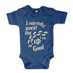 net-shirts Organic Baby Body mit Up to no Good Aufdruck Spruch lustig Strampler Babybekleidung aus Bio-Baumwolle mit Zertifikat Inspired by Harry Potter, Größe 3-6 Monate, Navy von net-shirts