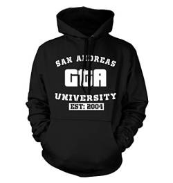 net-shirts San Andreas Hoodie Kapuzenpullover mit Aufdruck im College Style Inspired by GTA, Größe M, Schwarz von net-shirts