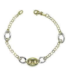 Armband aus 18-karätigem Gelb- und Weißgold, 18,5 cm, für Damen, Karabinerverschluss für absolute Sicherheit, Gewicht: 3,05 g 18-karätiges Gold von never say never