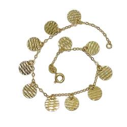 Never Say Never Originelles Armband aus 18-karätigem Gelbgold mit Diamantkette und eingeprägten Münzkreisen von 8,5 mm Durchmesser. 3,90 g 18-karätiges Gold, 100 % Gold 18 Karat von never say never