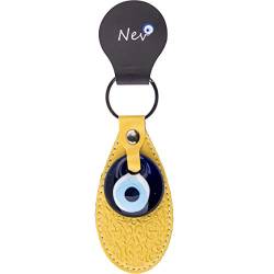 nevfactory Nev Nazar Boncuk Evil Eye Schlüsselanhänger – Handgefertiger Leder Glücksbringer Damla mit Türkischem Auge aus Glas von nevfactory