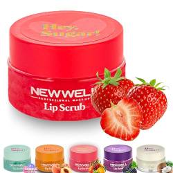 NEW WELL Lip Scrub Lippen Peeling - Intensive Feuchtigkeit, Vegan, 100% Natürlich, Tierversuchsfrei (Strawberry) von new well