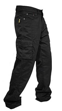 Motorradhose/Arbeitshose/Cargohose, Herren, Denim, verstärkt mit Futter aus Aramid, erhältlich in 4 Farben, schwarz, Cargo-black-32-30 von newfacelook