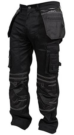 newfacelook Herren Arbeitshose Cargohose Hose Knie Taschen Sicherheits, Schwarz, 40W / 32L von newfacelook