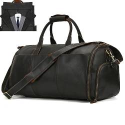 Anzugsack, Reisetasche Herren echt Leder, Weekender Kleidersack Reisetasche Anzugsack 2 in 1 Garment Bag mit Schuhfach, Sporttasche Weekender Reisetasche für Herren, Dunkelbraun von newsbirds