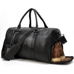 Reisetaschen Herren echt Leder klein Weekender Tasche 45cm Kapazität Reisetasche Unisex Vintage Handgepäck Bag Overnight Weekend Bag,schwarz von newsbirds