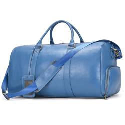 Reisetaschen Herren und Damen echt Leder Weekender Tasche Großen Kapazität Reisetasche Unisex Vintage Handgepäck Bag, blau von newsbirds