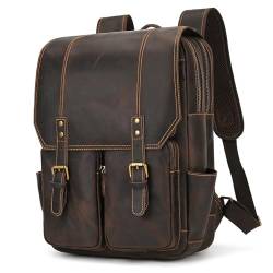 newsbirds Leder Laptop Rucksack 15.6 Zoll Rucksack Herren Groß, Business Rucksack Leder Laptoptasche Schulrucksack für Computer Arbeit Wandern Reisen Camping,für Herren, 2029 Dunkelbraun von newsbirds