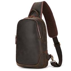 newsbirds Leder Schultertasche Herren Taschen Sling Bag Crossbody Rucksack Umhängetaschen Herren für Reise Arbeit Sport Daypack, Dunkel Braun von newsbirds