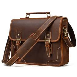 newsbirds Vintage Aktentasche Leder für Herren 14 Zoll Laptoptasche Unitasche Bürotasche moderne Aktentasche aus echtem Büffelleder, hellbraun von newsbirds