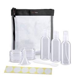 nex|trip Kulturbeutel Transparent + Behälter für Flüssigkeiten Handgepäck - Kosmetiktasche durchsichtig für Flugzeug - Reiseset Kosmetik Beutel - Stickerset von nex|trip