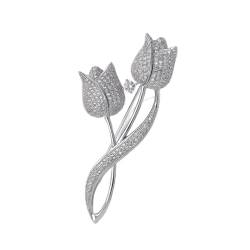 Vielseitige Mikro-Kupfer-Brosche Tulpen Brosche Frauen Cardigan Coat Pin Zubehör 1St (Color : Silvery) von nezih