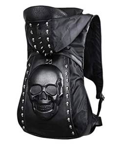 nice--buy Skull Punk Art Mode Rucksack Hooded Rivet Studded Biker Purse Gothic 3D Skull PU Leder Büchertasche Python Daypack Schultertasche Laptop Tasche, Schwarz, Medium, Daypack Rucksäcke von nice--buy