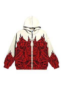 nicticsi Damen Herren Mantel Hip Hop Kapuzenjacke Winterjacke Mode Hoodie Pullover Jacken Plüschjacke Fleecejacke Kapuzenpullover Y18K Sweatshirt Lose Kapuzen Jacke Rot R M von nicticsi