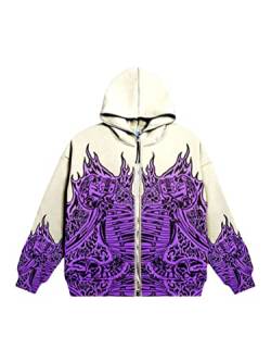 nicticsi Damen Herren Mantel Hip Hop Kapuzenjacke Winterjacke Mode Hoodie Pullover Jacken Plüschjacke Fleecejacke Kapuzenpullover Y20K Sweatshirt Lose Kapuzen Jacke Violett R S von nicticsi