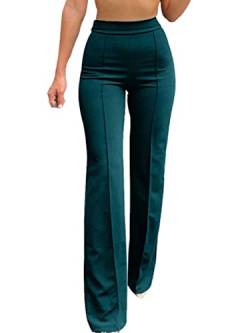 nicticsi Damen Hosen Hohe Taille Breites Bein Palazzo Hose Schlaghose Anzughose Business Einfarbige Lange Geradehose Skinny Freizeithose A Grün S von nicticsi