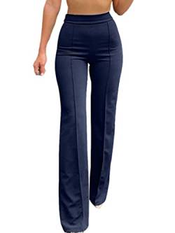 nicticsi Damen Hosen Hohe Taille Breites Bein Palazzo Hose Schlaghose Anzughose Business Einfarbige Lange Geradehose Skinny Freizeithose A Navy Blau S von nicticsi