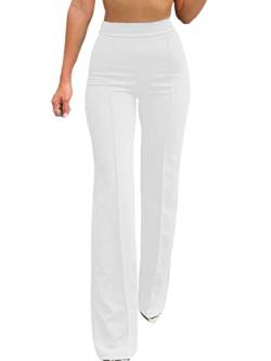 nicticsi Damen Hosen Hohe Taille Breites Bein Palazzo Hose Schlaghose Anzughose Business Einfarbige Lange Geradehose Skinny Freizeithose A Weiß M von nicticsi