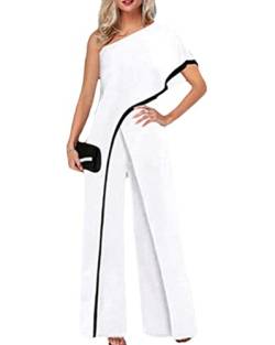 nicticsi Damen Jumpsuit Elegant Langarm Patchwork Hohe Taille Cocktail Party Festlich Overalls Hosenanzug Playsuit Lang Romper A Weiß XS von nicticsi