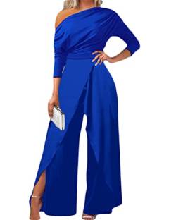 nicticsi Damen Jumpsuit Elegant Langarm Patchwork Hohe Taille Cocktail Party Festlich Overalls Hosenanzug Playsuit Lang Romper H Blau S von nicticsi