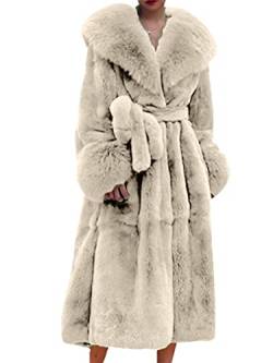 nicticsi Damen Kunstpelz Mantel Winter Lange Warme Cardigan Parka mit Kapuze Faux Fur Kunstfell Jacke Teddy Coat Winterjacke Steppjacke B Beige 3XL von nicticsi