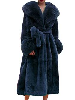 nicticsi Damen Kunstpelz Mantel Winter Lange Warme Cardigan Parka mit Kapuze Faux Fur Kunstfell Jacke Teddy Coat Winterjacke Steppjacke B Blau XL von nicticsi