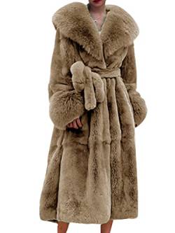 nicticsi Damen Kunstpelz Mantel Winter Lange Warme Cardigan Parka mit Kapuze Faux Fur Kunstfell Jacke Teddy Coat Winterjacke Steppjacke B Khaki M von nicticsi