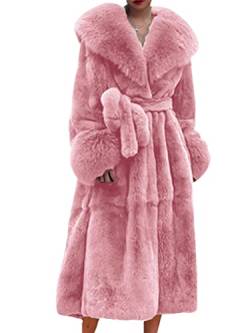 nicticsi Damen Kunstpelz Mantel Winter Lange Warme Cardigan Parka mit Kapuze Faux Fur Kunstfell Jacke Teddy Coat Winterjacke Steppjacke B Rosa 3XL von nicticsi