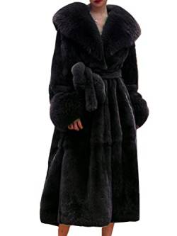 nicticsi Damen Kunstpelz Mantel Winter Lange Warme Cardigan Parka mit Kapuze Faux Fur Kunstfell Jacke Teddy Coat Winterjacke Steppjacke B Schwarz XXL von nicticsi