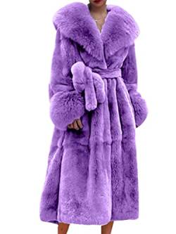 nicticsi Damen Kunstpelz Mantel Winter Lange Warme Cardigan Parka mit Kapuze Faux Fur Kunstfell Jacke Teddy Coat Winterjacke Steppjacke B Violett M von nicticsi