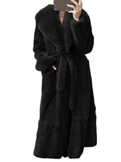 nicticsi Damen Kunstpelz Mantel Winter Lange Warme Cardigan Parka mit Kapuze Faux Fur Kunstfell Jacke Teddy Coat Winterjacke Steppjacke Schwarz 4XL von nicticsi