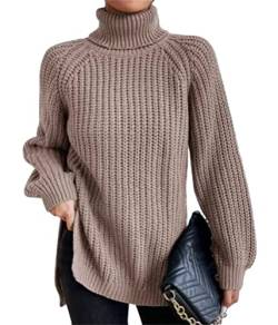 nicticsi Damen Strickpullover V-Ausschnitt Casual Pullover Warm Oberteil Tops Streifen Sweater Elegant Herbst Winter Sweatshirt B Khaki L von nicticsi