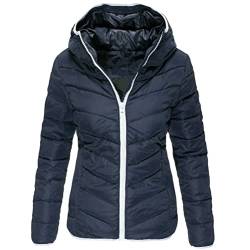 nicticsi Damen Winterjacke Kurz Einfarbige Kapuzen Übergangsjacke Damen Lässige Warme Mäntel Herbst und Winter Kurze Slim Fit Leichte Jacke Steppjacke A Dunkelblau M von nicticsi