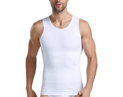 nicticsi Herren Kompressionsshirt Kurzarm Ärmellos Bauchweg Body Figurformendes Unterhemd Sport T-Shirt Atmungsaktiv Funktionsshirt Schnelltrocknende Shapewear Kompressions Sporthemden C Weiß L von nicticsi