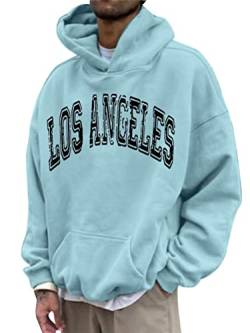 nicticsi Hoodie Herren LOS Angeles Druck Kapuzenpullover Langarm Pullover Lässiges mit Kapuze Tasche Sweatjacke Sweatshirt Sports Fitness Oversize Kapuzenpulli Pulli Herbst Winter A Hellblau L von nicticsi