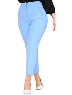 nicticsi Hosen Damen Elegante Anzughose Slim Fit Business Stoffhose Freizeithose Hohe Taille Schmales Bein Mit Taschen Casual Daily Office Hose A Blau XL von nicticsi