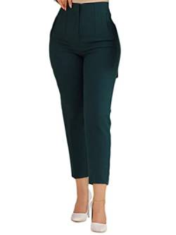 nicticsi Hosen Damen Elegante Anzughose Slim Fit Business Stoffhose Freizeithose Hohe Taille Schmales Bein Mit Taschen Casual Daily Office Hose A Dunkelgrün L von nicticsi