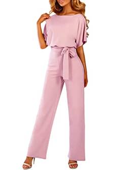 nicticsi Jumpsuit Damen Overall Sommer Elegant Einfarbiger Spitze Schlanker Gürtel Einteiliger Heimoverall Lässigen Lang Jumpsuit Overall Hosenanzug Romper Playsuit von nicticsi