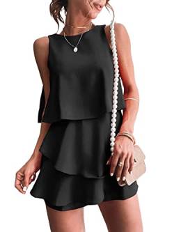 nicticsi Jumpsuit Damen Sommer Kurz Sexy Ärmellos V-Ausschnitt Neckholder Overall Playsuit A Schwarz S von nicticsi