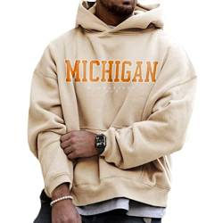 nicticsi Kapuzenpullover Herren Damen Hoodie Hip Hop Sweatshirt Oversize Druck Kapuzenjacke Oversize Langarmshirt Teenager Oberteile Pullover Tops Warm Vintage Paare Unisex B Beige L von nicticsi