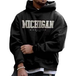 nicticsi Kapuzenpullover Herren Damen Hoodie Hip Hop Sweatshirt Oversize Druck Kapuzenjacke Oversize Langarmshirt Teenager Oberteile Pullover Tops Warm Vintage Paare Unisex B Schwarz 3XL von nicticsi