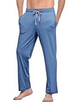 nicticsi Schlafanzughose Herren Nachtwäsche Lang Hose Pyjamahose Baumwolle Weiche Unifarbene Loungewear Sleepwear Schlafhose Freizeithose mit Elastischem Bund und Tasche Hellblau XXL von nicticsi