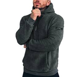 nicticsi Teddy Fleece Winter Pullover Herren Hoodie Kapuzenpullover Warm Weich Flauschig Sweater Fuzzy Oberteile mit Reißverschlüsse und Taschen Sweatshirt Stehkragen Übergangsjacke A Grau 3XL von nicticsi