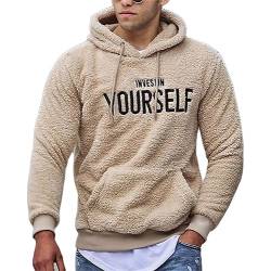 nicticsi Teddy Fleece Winter Pullover Herren Hoodie Kapuzenpullover Warm Weich Flauschig Sweater Fuzzy Oberteile mit Reißverschlüsse und Taschen Sweatshirt Stehkragen Übergangsjacke E Khaki M von nicticsi