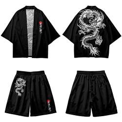 nicticsi Yukata Herren Japanischer Kimono Sommer Schlafanzug Hausanzug Set Cardigan Lose Outwear Vintage 3/4 Hülse Vielfarbig Druck Nachthemd Herrenhemd Stil1 3XL von nicticsi