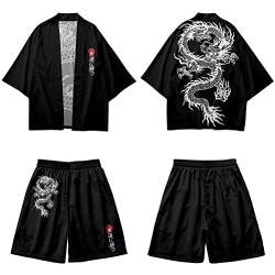 nicticsi Yukata Herren Japanischer Kimono Sommer Schlafanzug Hausanzug Set Cardigan Lose Outwear Vintage 3/4 Hülse Vielfarbig Druck Nachthemd Herrenhemd Stil1 XXL von nicticsi