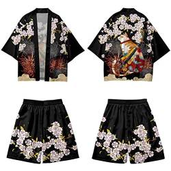 nicticsi Yukata Herren Japanischer Kimono Sommer Schlafanzug Hausanzug Set Cardigan Lose Outwear Vintage 3/4 Hülse Vielfarbig Druck Nachthemd Herrenhemd Stil3 3XL von nicticsi